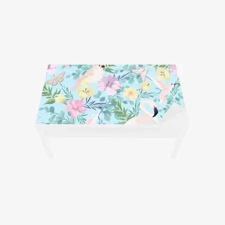 Chapa adhesiva para mesa y escritorio jardín tropical en tonos pastel con aves – Pixers®