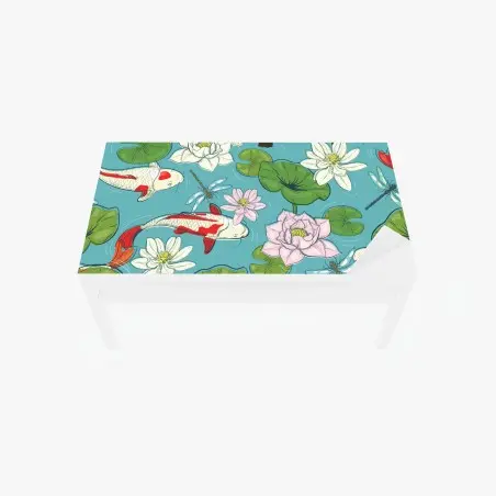 Chapa adhesiva para mesa y escritorio escena de carpas koi y flores de loto sobre estanque – Pixers®