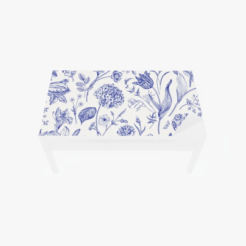 Chapa adhesiva para mesa y escritorio estampado floral clásico en azul y marfil