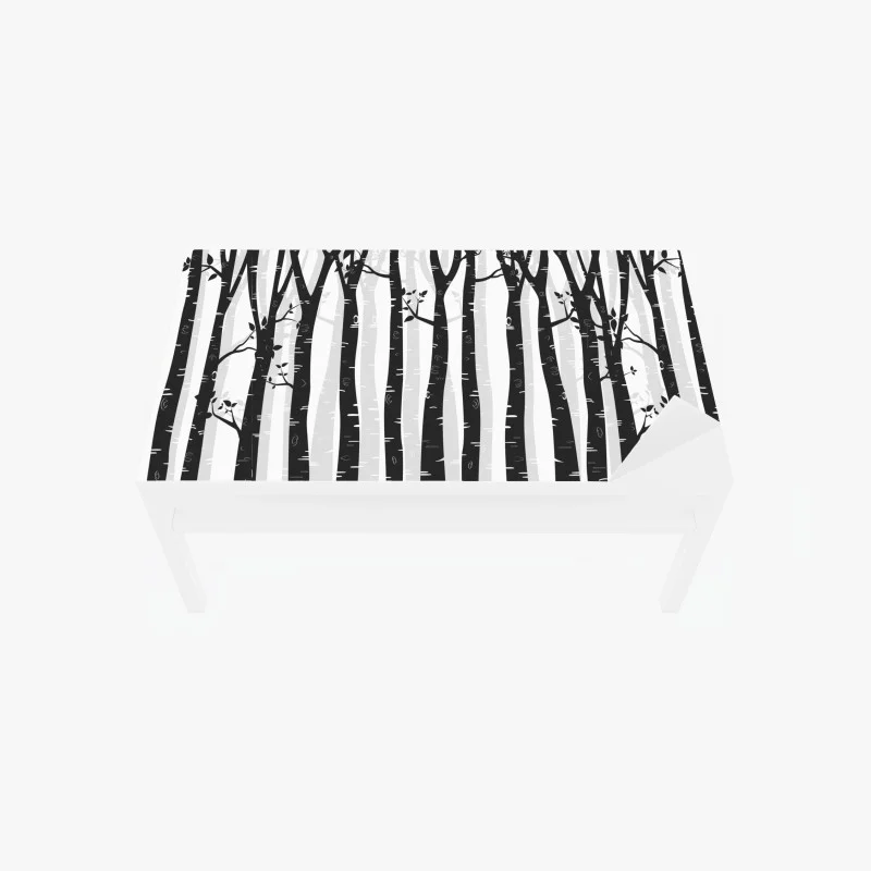 Chapa adhesiva para mesa y escritorio bosque de abedules en blanco y negro
