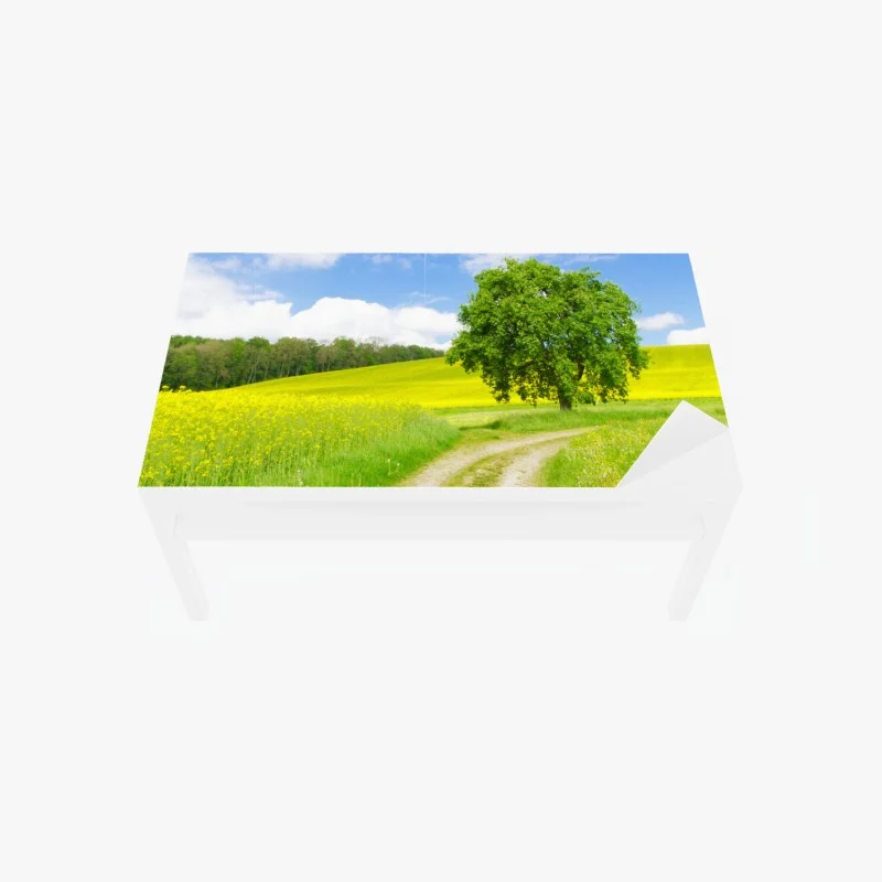 Chapa adhesiva para mesa y escritorio camino rural entre campos amarillos