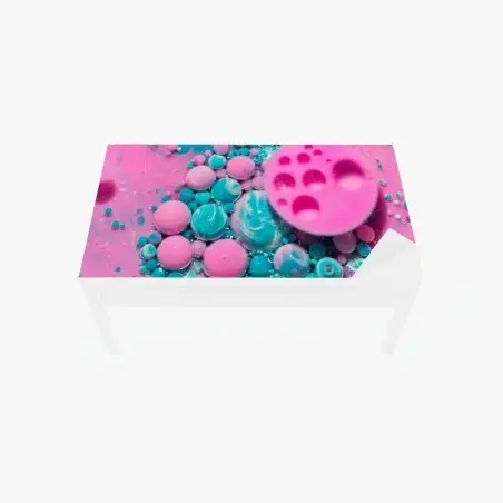 Chapa adhesiva para mesa y escritorio marmolado rosa y turquesa con efecto burbuja – Pixers®