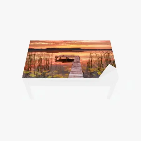 Chapa adhesiva para mesa y escritorio amanecer en el muelle del lago – Pixers®