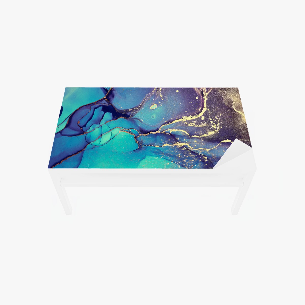 Chapa adhesiva para mesa y escritorio arte abstracto en tinta de alcohol azul y dorado – Pixers®