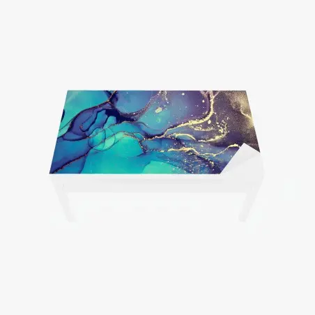 Chapa adhesiva para mesa y escritorio arte abstracto en tinta de alcohol azul y dorado – Pixers®