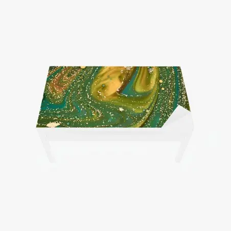 Chapa adhesiva para mesa y escritorio paisaje fluido verde y dorado con textura iridiscente – Pixers®