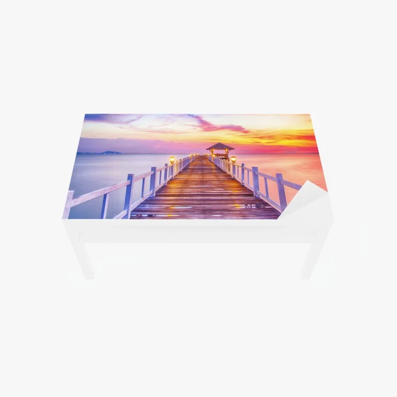Chapa adhesiva para mesa y escritorio muelle al atardecer con cielo colorido