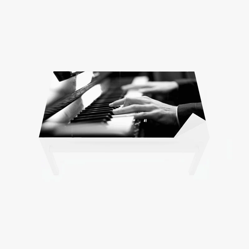Chapa adhesiva para mesa y escritorio manos al piano en blanco y negro