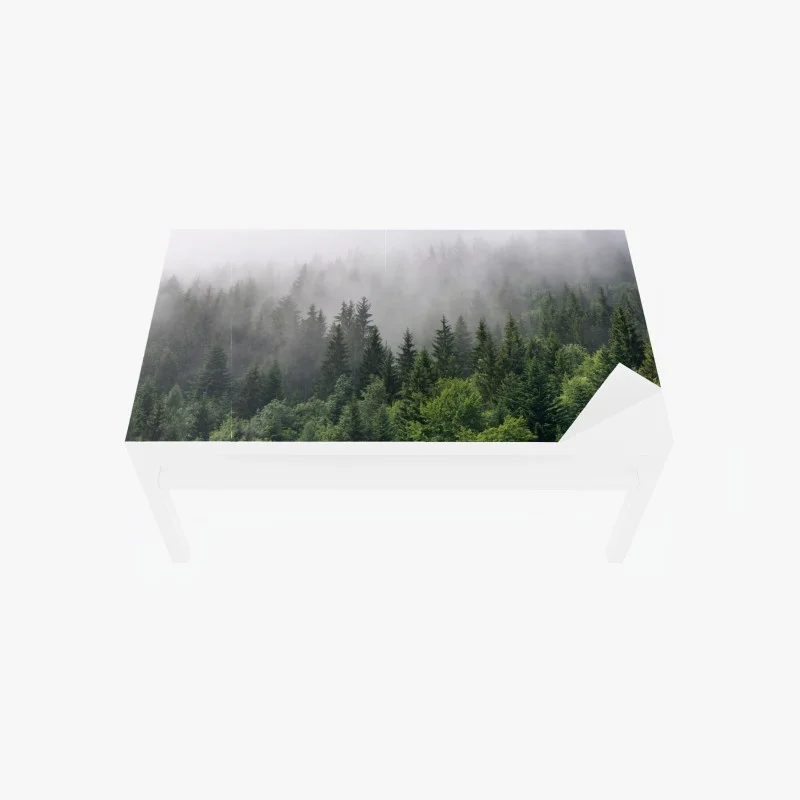 Chapa adhesiva para mesa y escritorio bosque perenne entre la niebla