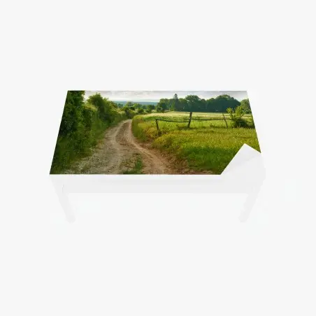 Chapa adhesiva para mesa y escritorio camino rural entre prados al amanecer – Pixers®