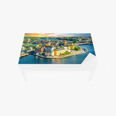 Chapa adhesiva para mesa y escritorio panorámica costera de Estocolmo al atardecer – Pixers®