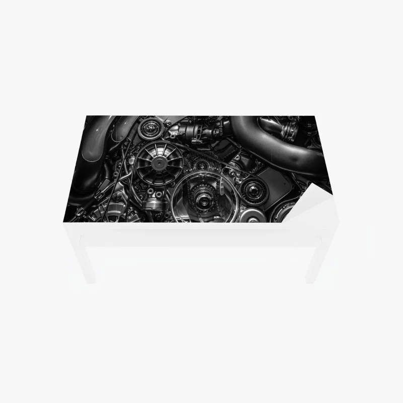 Chapa adhesiva para mesa y escritorio detalle mecánico industrial en blanco y negro
