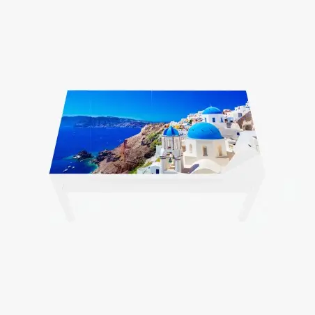 Chapa adhesiva para mesa y escritorio vistas de Santorini al mar: cúpulas azules y casas blancas – Pixers®