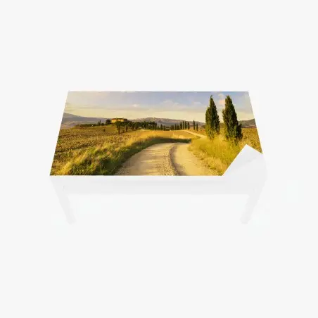 Chapa adhesiva para mesa y escritorio camino rural en la Toscana al atardecer – Pixers®