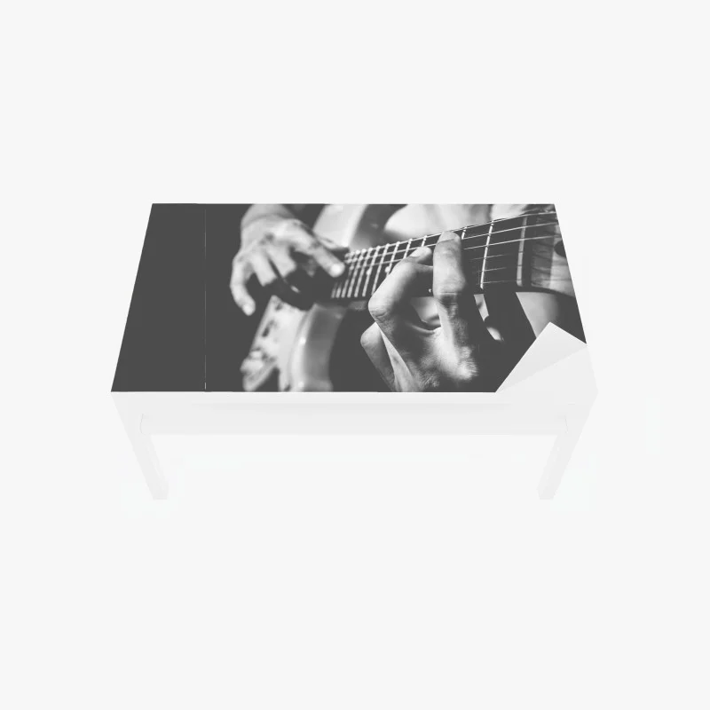 Chapa adhesiva para mesa y escritorio manos sobre el mástil de la guitarra eléctrica