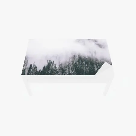 Chapa adhesiva para mesa y escritorio bosque envuelto en niebla – Pixers®