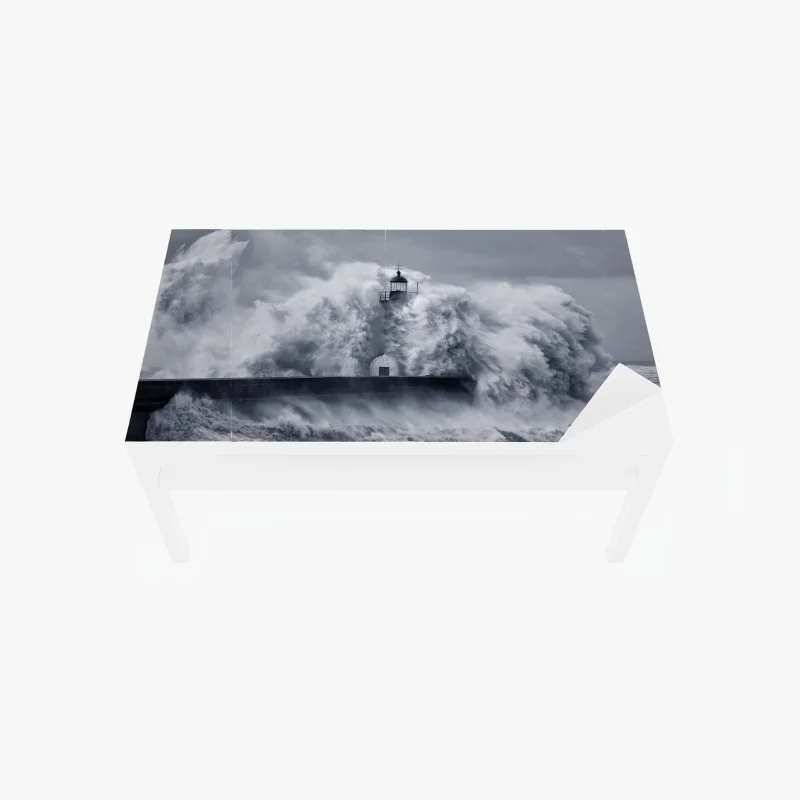 Chapa adhesiva para mesa y escritorio faro en la boca del Duero rodeado de olas