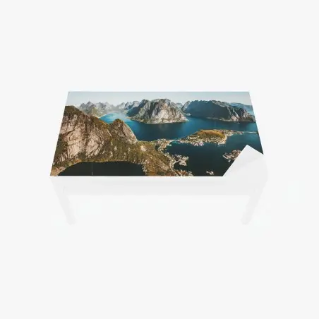 Chapa adhesiva para mesa y escritorio amanecer sobre fiordos y montañas – Pixers®