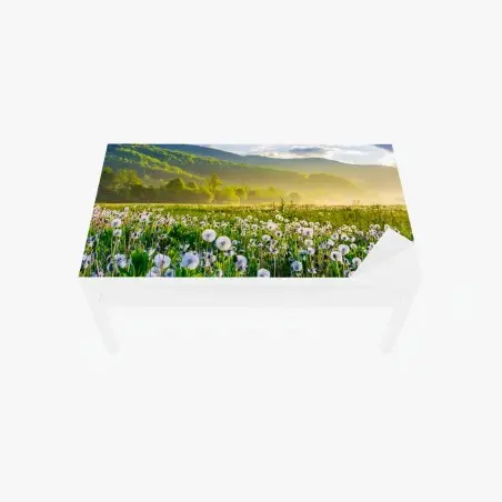 Chapa adhesiva para mesa y escritorio amanecer entre dientes de león en la montaña – Pixers®