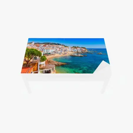 Chapa adhesiva para mesa y escritorio vistas mediterráneas de pueblo costero – Pixers®