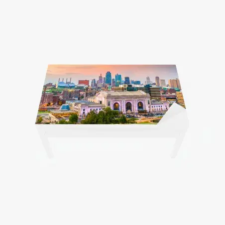 Chapa adhesiva para mesa y escritorio atardecer sobre Kansas City y Union Station – Pixers®