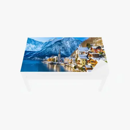Chapa adhesiva para mesa y escritorio paisaje invernal de Hallstatt junto al lago – Pixers®