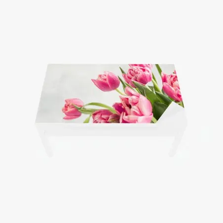 Chapa adhesiva para mesa y escritorio tulipanes rosas con gotas de rocío – Pixers®
