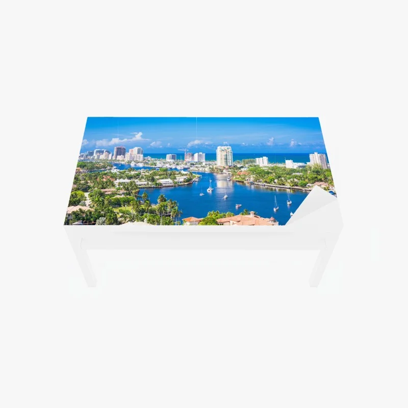 Chapa adhesiva para mesa y escritorio horizonte costero de Fort Lauderdale sobre la isla barrera
