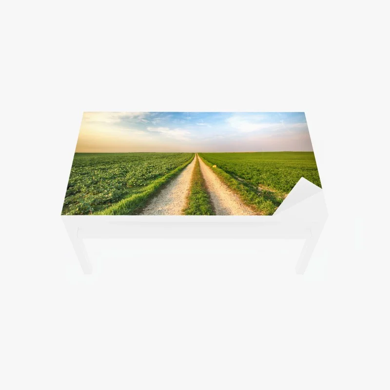 Chapa adhesiva para mesa y escritorio camino rural hacia el horizonte entre campos verdes