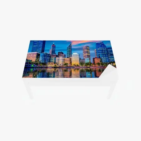 Chapa adhesiva para mesa y escritorio puesta de sol en Perth: skyline reflejado sobre el río – Pixers®