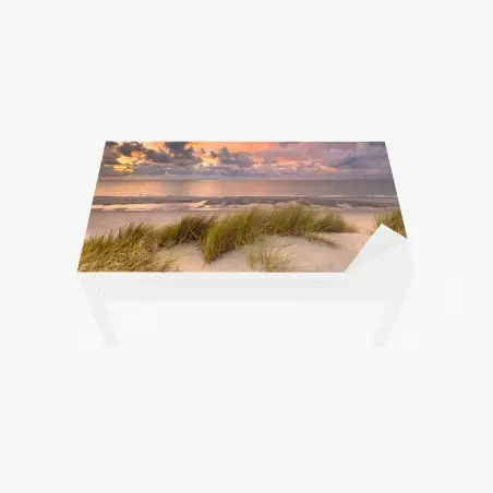 Chapa adhesiva para mesa y escritorio puesta de sol sobre las dunas de Zeeland – Pixers®