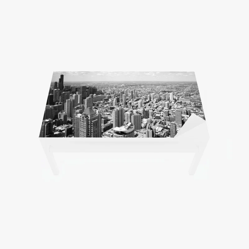 Chapa adhesiva para mesa y escritorio vista aérea de Chicago en blanco y negro