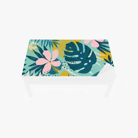 Chapa adhesiva para mesa y escritorio diseño tropical moderno con hojas de monstera y hibisco – Pixers®