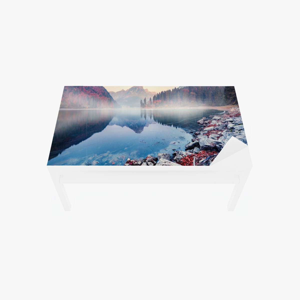 Chapa adhesiva para mesa y escritorio amanecer neblinoso en Obersee, Suiza – Pixers®