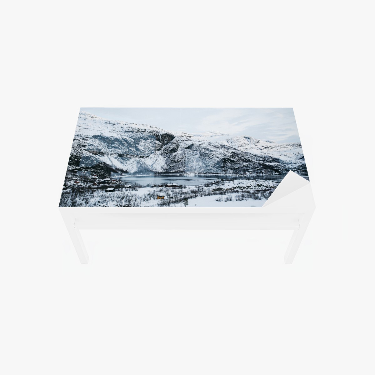 Chapa adhesiva para mesa y escritorio paisaje invernal de lago y montañas – Pixers®