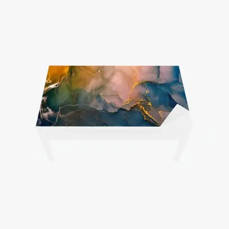 Chapa adhesiva para mesa y escritorio composición abstracta en tinta alcohólica dorada y azul – Pixers®