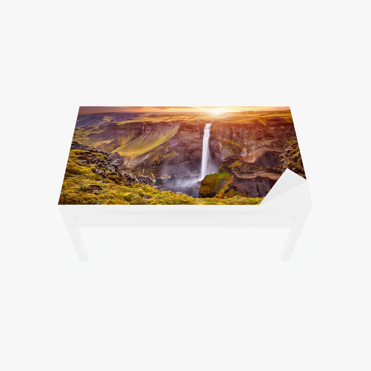 Chapa adhesiva para mesa y escritorio amanecer en Haifoss, cascada de Islandia – Pixers®