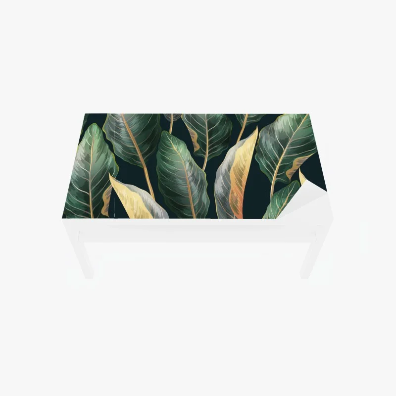 Chapa adhesiva para mesa y escritorio diseño tropical de hojas exóticas sobre fondo oscuro