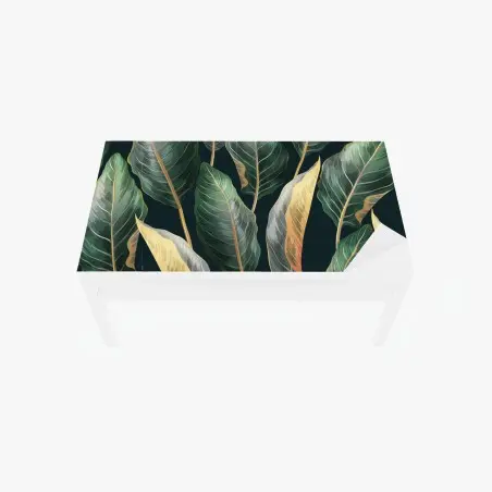 Chapa adhesiva para mesa y escritorio diseño tropical de hojas exóticas sobre fondo oscuro – Pixers®