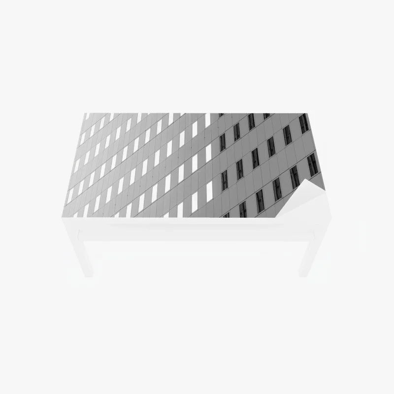 Chapa adhesiva para mesa y escritorio fachada geométrica en blanco y negro