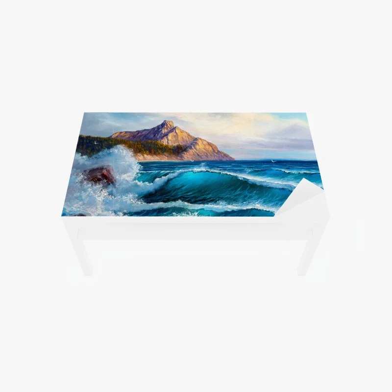 Chapa adhesiva para mesa y escritorio olas azules y acantilados dorados