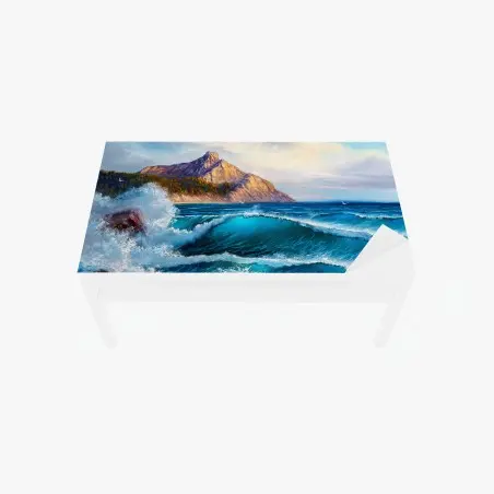 Chapa adhesiva para mesa y escritorio olas azules y acantilados dorados – Pixers®