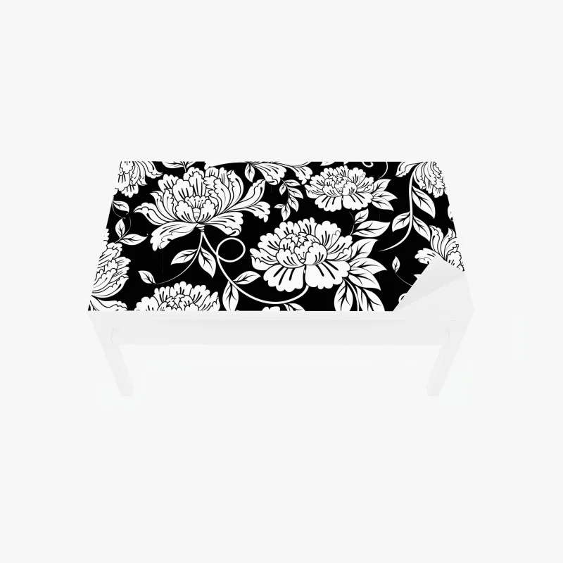 Chapa adhesiva para mesa y escritorio motivo floral elegante en blanco y negro