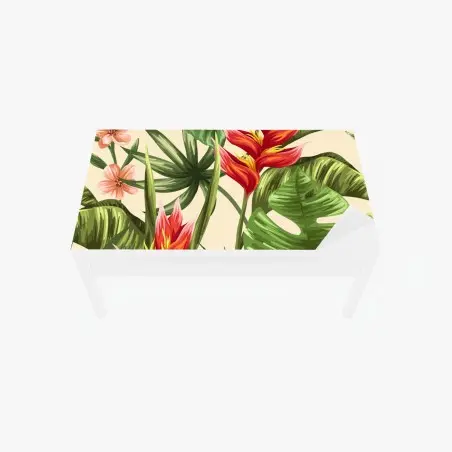 Chapa adhesiva para mesa y escritorio diseño tropical con plumerias e hibiscos – Pixers®