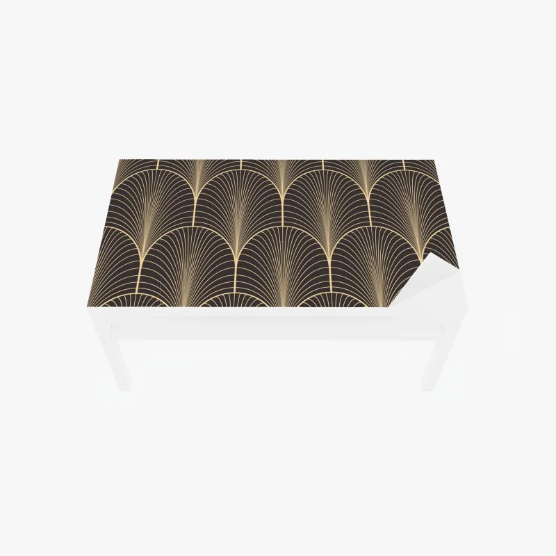 Chapa adhesiva para mesa y escritorio patrón art déco dorado sobre fondo negro