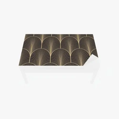 Chapa adhesiva para mesa y escritorio patrón art déco dorado sobre fondo negro – Pixers®