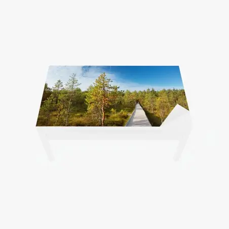 Chapa adhesiva para mesa y escritorio sendero de madera entre pinos – Pixers®