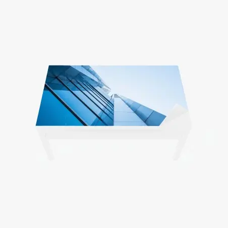 Chapa adhesiva para mesa y escritorio perspectiva vertical de fachada azul minimalista – Pixers®