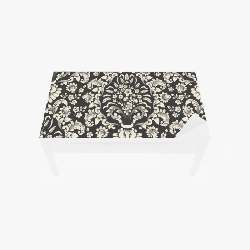 Chapa adhesiva para mesa y escritorio motivo damasco floral en tonos crema y gris oscuro