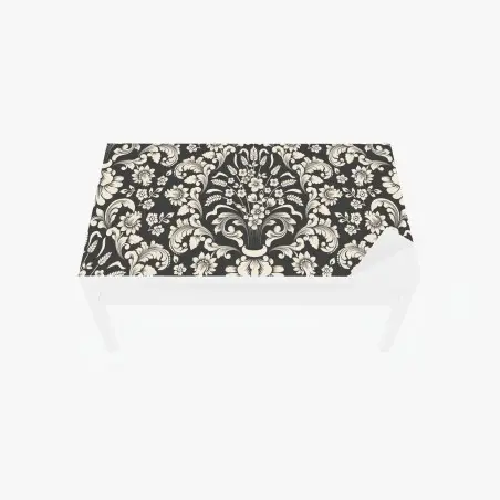 Chapa adhesiva para mesa y escritorio motivo damasco floral en tonos crema y gris oscuro – Pixers®